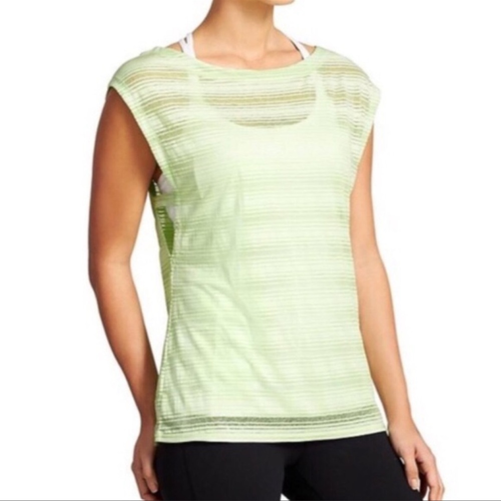 Athleta lime green Vitality Sheer Striped Tank